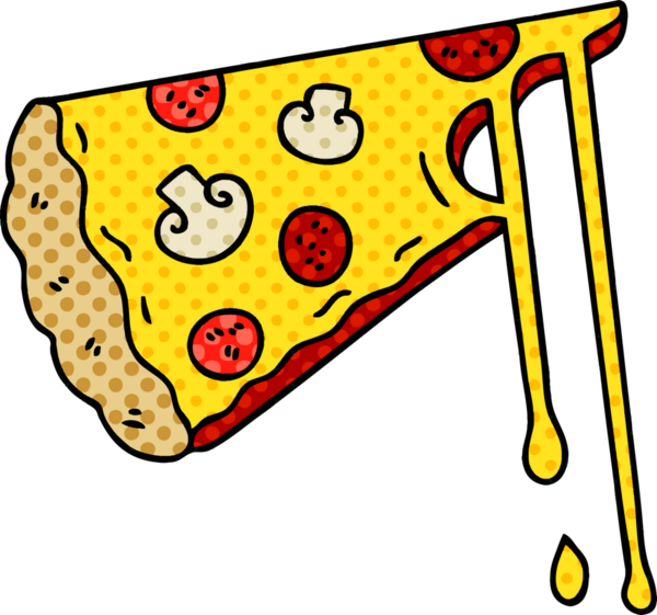 Bir insan tarafından çizilmiş tuhaf çizgi film peynirli pizza.