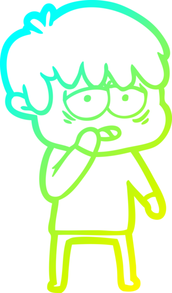 Bir insan tarafından çizilmiş, bitkin bir çocuğun soğuk çizgi çizimi.