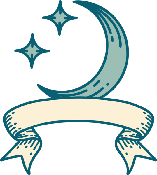 Geleneksel dövmeli ay ışığı ve bir insan tarafından çizilmiş yıldızlar.