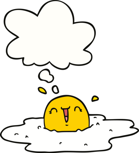 Bir insan tarafından çizilmiş düşünce baloncuklu kızarmış yumurta.