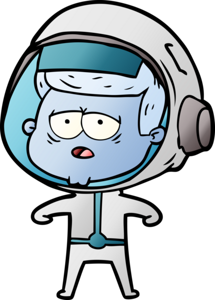 Bir insan tarafından çizilmiş yorgun astronot çizgi filmi.