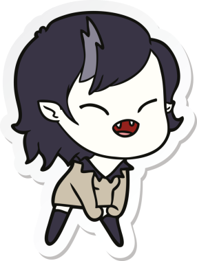 Bir insan tarafından çizilmiş, gülen vampir bir kızın çıkartması.