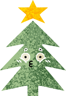 Bir insan tarafından çizilmiş bir noel ağacının retro çizim tarzı karikatürü.