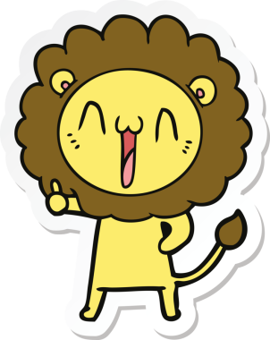 Bir insan tarafından çizilmiş mutlu bir aslanın çıkartması.