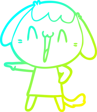 Bir insan tarafından çizilmiş şirin bir çizgi köpeğin soğuk gradyan çizgisi.