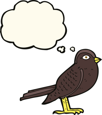 Bir insan tarafından çizilmiş düşünce baloncuklu bahçe kuşu.