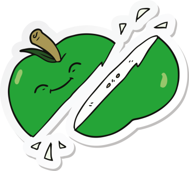 Bir insan tarafından çizilmiş dilimlenmiş elma etiketi.