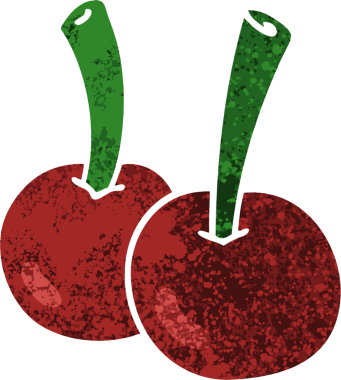 Bir insan tarafından çizilmiş tuhaf illüstrasyon tarzı kirazlar.