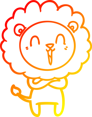 Bir insan tarafından çizilmiş gülen aslan karikatürü.