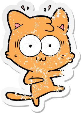 Bir karikatür çıkartması bir insan tarafından çizilmiş kediye şaşırttı.