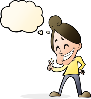 Bir insan tarafından çizilmiş düşünce kabarcığıyla parmaklarını şaklatan çizgi film adamı.