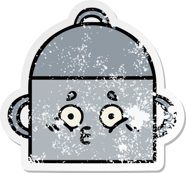 Bir insan tarafından çizilmiş tatlı bir yemek tenceresinin sıkıntılı çıkartması.