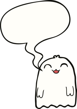 Bir insan tarafından çizilmiş konuşma balonlu çizgi film hayaleti.