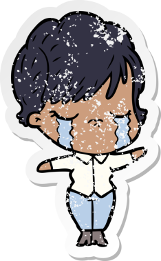 Bir insan tarafından çizilmiş ağlayan karikatürlü bir kadının sıkıntılı çıkartması.