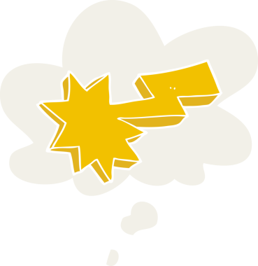 Düşünce baloncuğu olan karikatür yıldırımı bir insan tarafından çizilmiş.