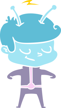 Bir insan tarafından çizilmiş düz renkli çizgi film uzay adamı.