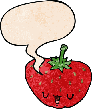 bir insan tarafından çizilmiş eski moda konuşma baloncuklu karikatür çileği