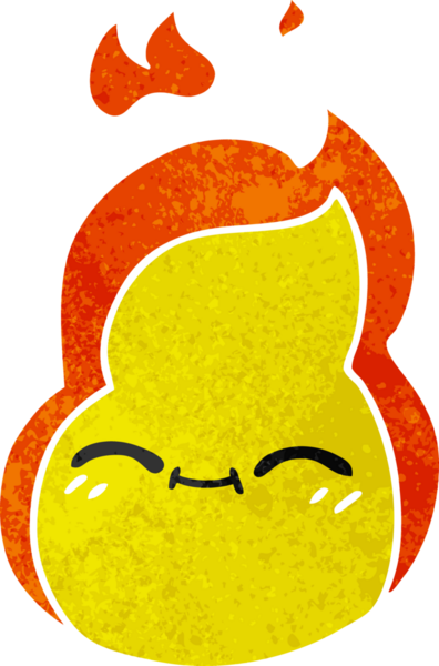 Bir insan tarafından çizilmiş kawaii ateş alevinin serbest çizimi.