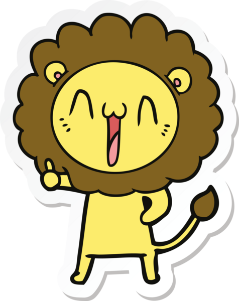 Bir insan tarafından çizilmiş mutlu bir aslanın çıkartması.
