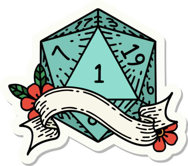 Bir insan tarafından çizilmiş doğal bir d20 zar etiketi.