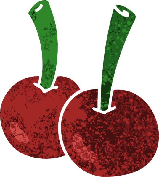 Bir insan tarafından çizilmiş tuhaf illüstrasyon tarzı kirazlar.