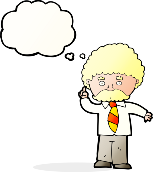 Bir insan tarafından çizilmiş düşünce baloncuklu çizgi film öğretmeni.