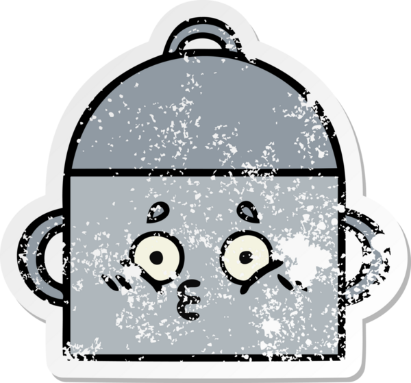 Bir insan tarafından çizilmiş tatlı bir yemek tenceresinin sıkıntılı çıkartması.