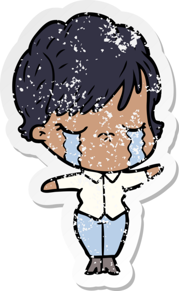 Bir insan tarafından çizilmiş ağlayan karikatürlü bir kadının sıkıntılı çıkartması.