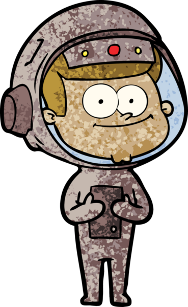 Bir insan tarafından çizilmiş mutlu astronot çizgi filmi.