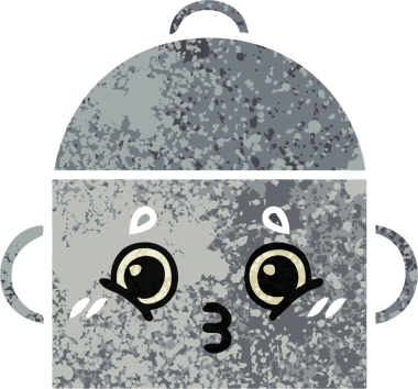 Bir insan tarafından çizilmiş yemek tenceresinin retro çizim tarzı karikatürü.