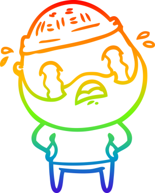 Bir insan tarafından çizilmiş ağlayan sakallı bir adamın çizimi.