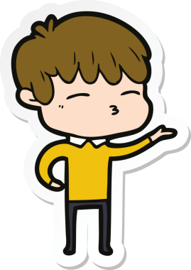 Bir insan tarafından çizilmiş meraklı bir çocuğun çıkartması.