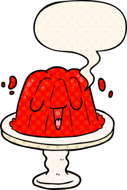 Tabaktaki çizgi film jölesi bir insan tarafından çizilmiş çizgi roman tarzında konuşma baloncuğuyla sallanıyor.