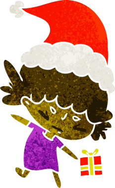 Bir insan tarafından çizilmiş Kawai kızının eski bir Noel karikatürü.