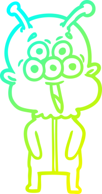 Bir insan tarafından çizilen mutlu çizgi film uzaylısının soğuk gradyan çizgisi