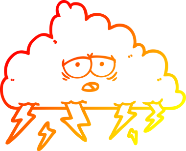 Bir insan tarafından çizilmiş bir karikatür fırtına bulutunun sıcak çizgi çizimi