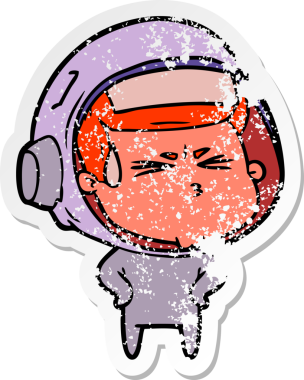 Bir insan tarafından çizilmiş stresli astronot karikatürü.