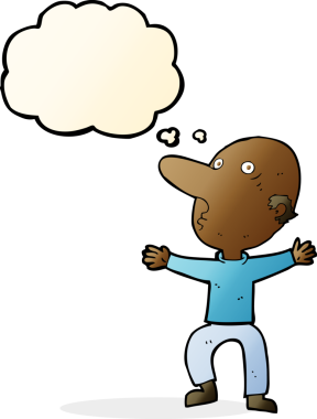 Bir insan tarafından çizilmiş düşünce balonlu orta yaşlı bir adam.