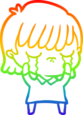 Gökkuşağı gradyan çizimi bir insan tarafından çizilmiş ağlayan bir çizgi kadın çizimi