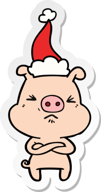 Bir insan tarafından çizilmiş Noel Baba şapkası giymiş kızgın bir domuzun el yazısı.