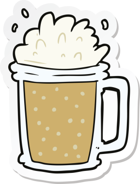 Bir insan tarafından çizilmiş çizgi film birasının çıkartması.