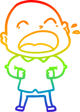 Gökkuşağı gradyan çizgi çizimi. Bir insan tarafından çizilmiş kel adam diye bağıran çizgi film.