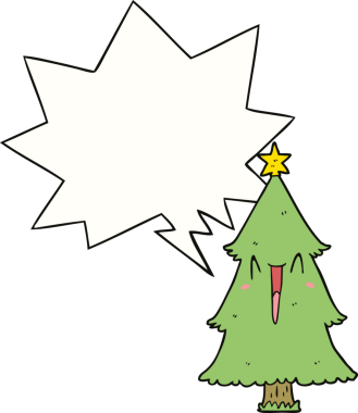 Bir insan tarafından çizilmiş konuşma balonlu bir noel ağacı.