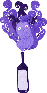 Şişede bir insan tarafından çizilmiş çizgi film hayaleti.