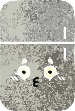 Bir insan tarafından çizilmiş buzdolabının retro çizim tarzı karikatürü.