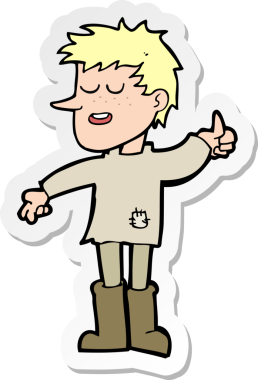 Bir karikatür çıkartması. Zavallı çocuk. Bir insan tarafından çizilmiş olumlu bir tutum.