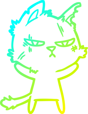 Bir insan tarafından çizilmiş sert bir çizgi film kedisinin soğuk gradyan çizimi