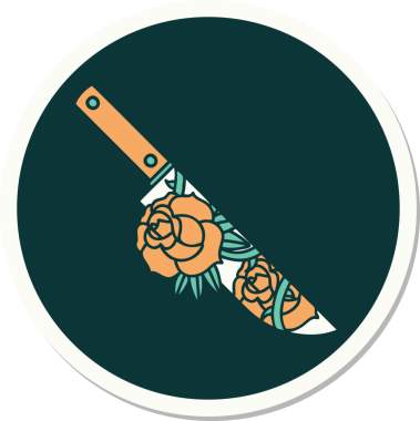 Geleneksel bir hançer stili dövme çıkartması ve bir insan tarafından çizilmiş çiçekler.