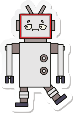 Bir insan tarafından çizilmiş şirin çizgi film robotunun çıkartması.