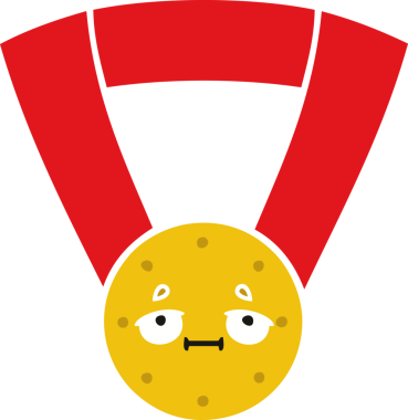 Bir insan tarafından çizilmiş altın madalyanın düz renkli retro karikatürü